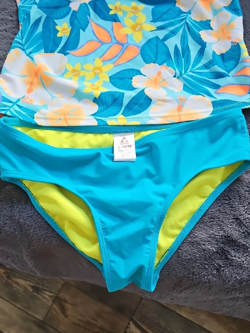 Girls' Tropical Floral Tankini Swim Set with Yellow Skirt